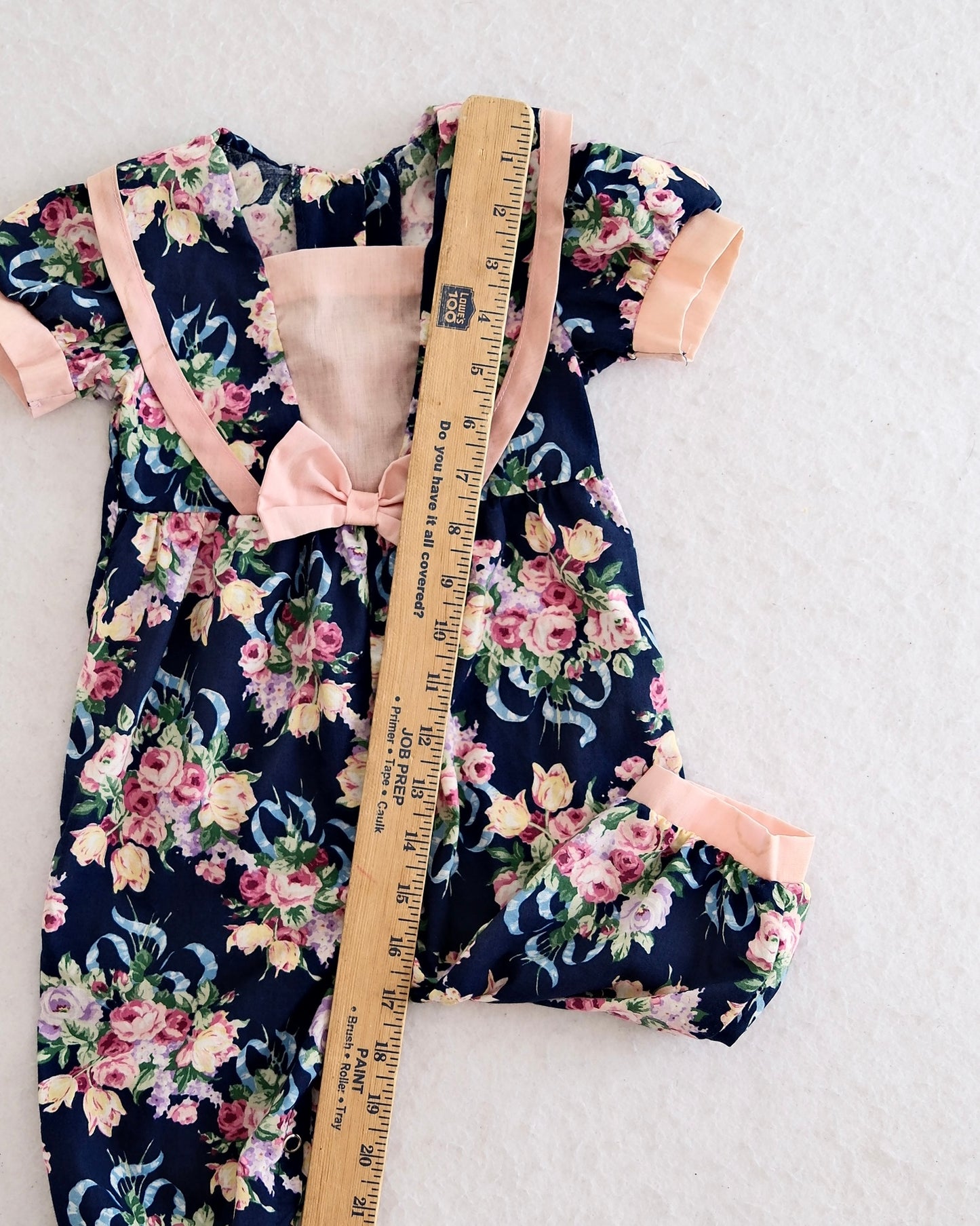 Vintage Evy Navy Floral Ribbon Romper: 12m
