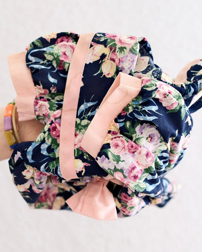 Vintage Evy Navy Floral Ribbon Romper: 12m