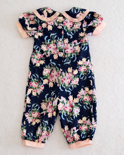 Vintage Evy Navy Floral Ribbon Romper: 12m