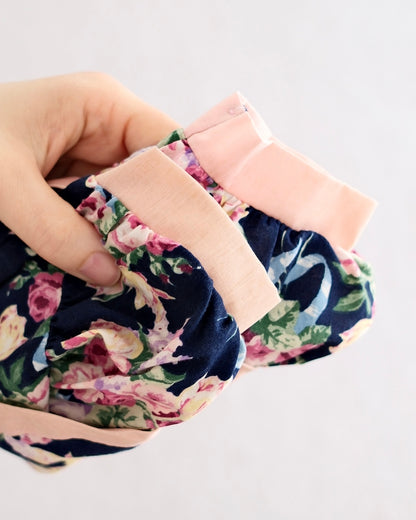 Vintage Evy Navy Floral Ribbon Romper: 12m