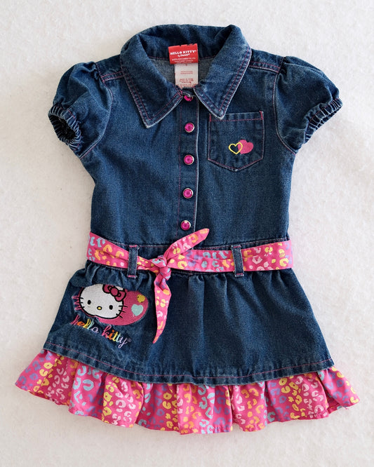Y2K Hello Kitty Sanrio Denim Button-Front Dress: 5T