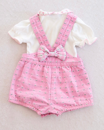 Vintage Baby OshKosh B'Gosh Pink Floral Woven Shortall + Embroidered Matching Top Set: 3/6m+