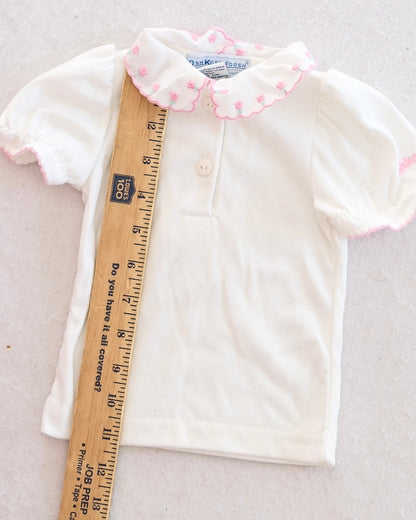 Vintage Baby OshKosh B'Gosh Pink Floral Woven Shortall + Embroidered Matching Top Set: 3/6m+