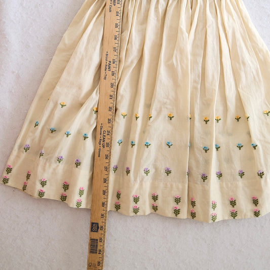 Vintage Cream Embroidered Floral Kids Dress, 10y?