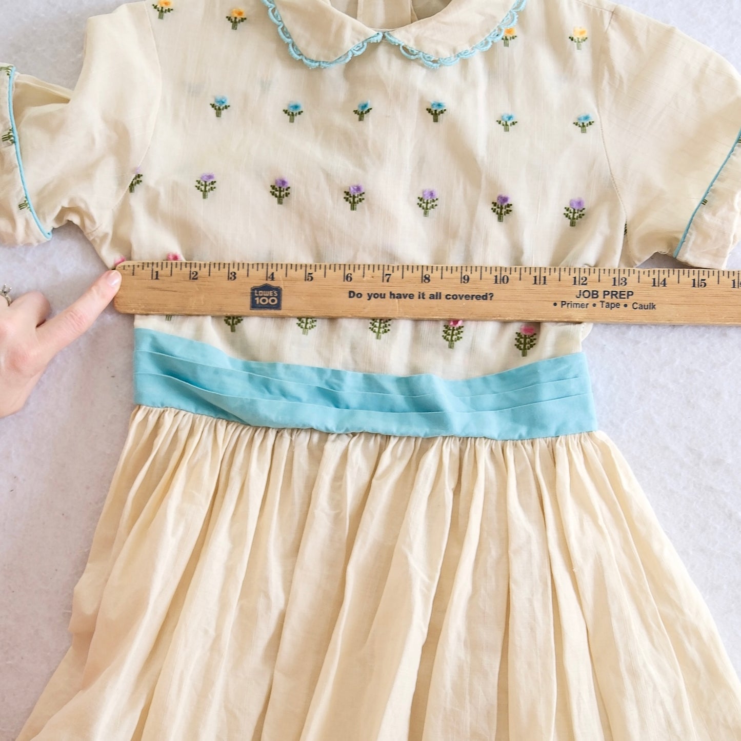 Vintage Cream Embroidered Floral Kids Dress, 10y?