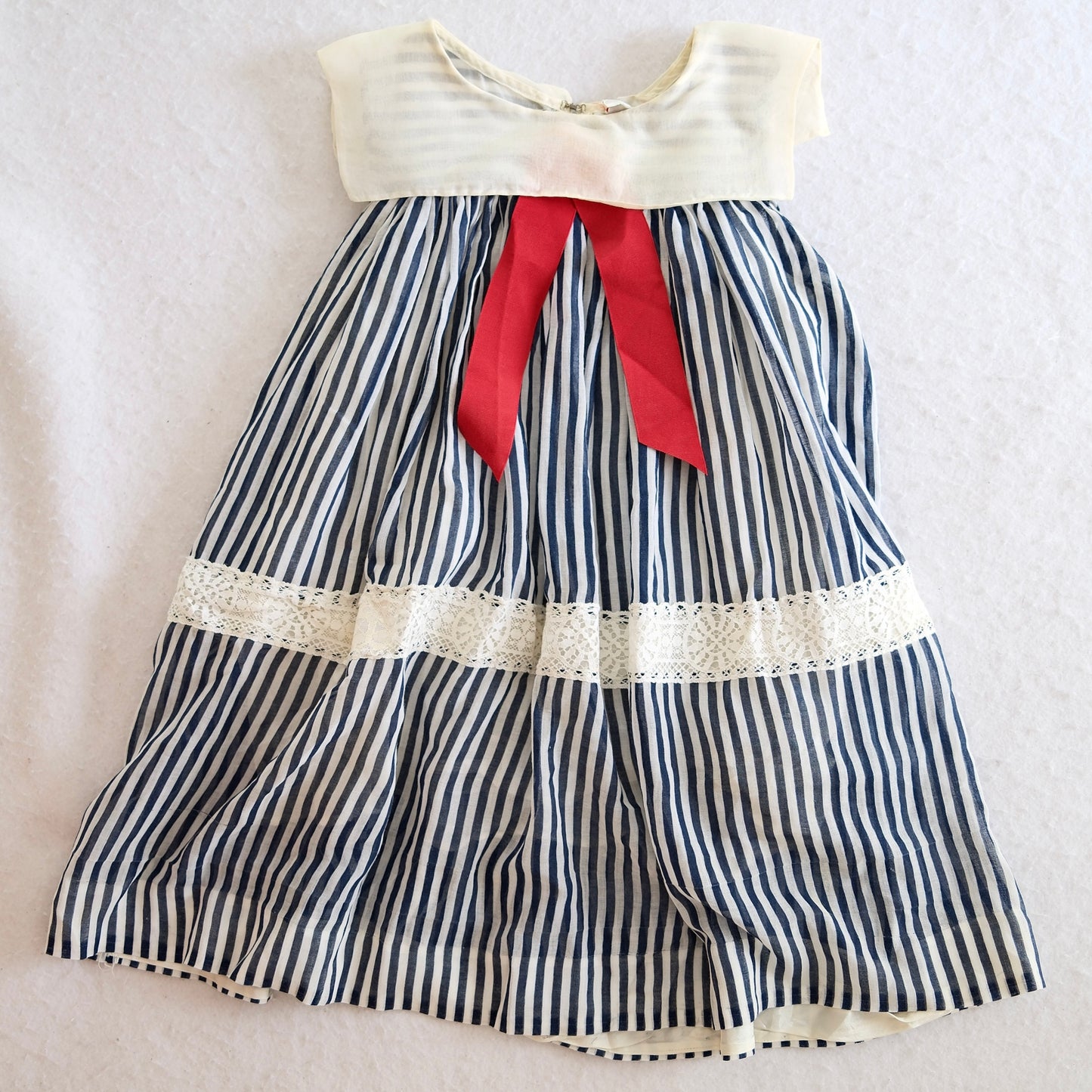 Vintage Youngland Navy Stripe Kids Dress, 7/8y?