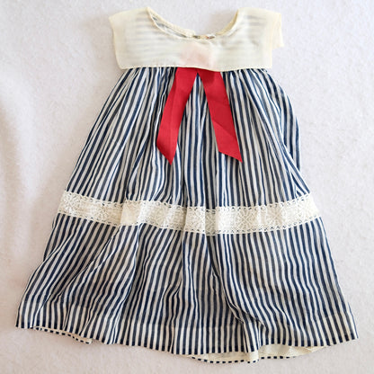 Vintage Youngland Navy Stripe Kids Dress, 7/8y?