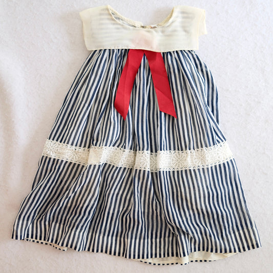 Vintage Youngland Navy Stripe Kids Dress, 7/8y?