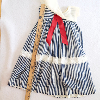 Vintage Youngland Navy Stripe Kids Dress, 7/8y?