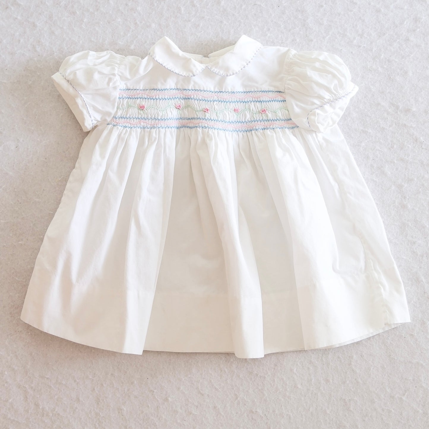 Vintage Tiny Tots White Hand Smocked Baby Dress, 18M