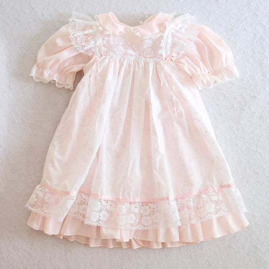 Vintage Bryan Pink Dot + Lace Overlay Toddler Pinafore Dress, Size 4