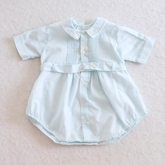 Vintage Feltman Bros Blue Hand Embroidered Baby Bubble Romper, 9m?