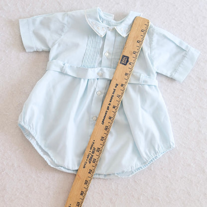 Vintage Feltman Bros Blue Hand Embroidered Baby Bubble Romper, 9m?