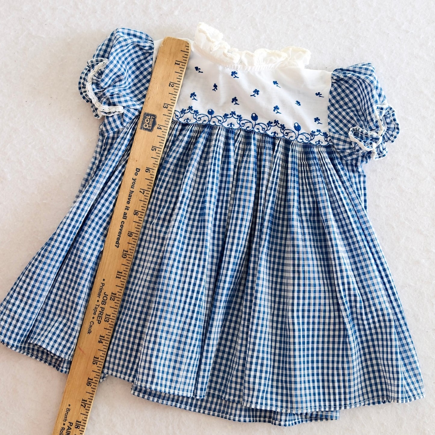 Vintage Navy Gingham Flocked Design Baby Dress, 18m?