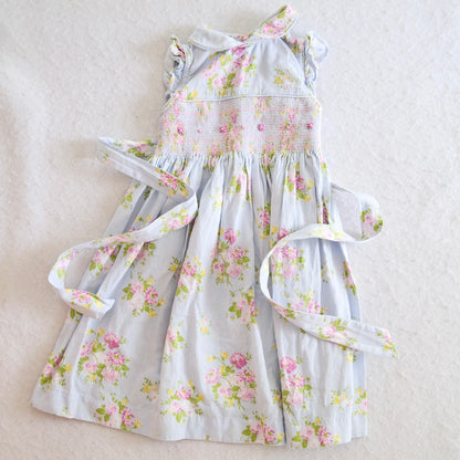Y2K Laura Ashley Blue Floral Smocked Toddler Dress, Size 4