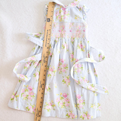 Y2K Laura Ashley Blue Floral Smocked Toddler Dress, Size 4