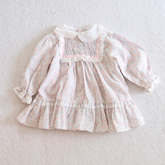 Vintage Polly Flinders Pink Floral Hand Smocked Dress, 18M