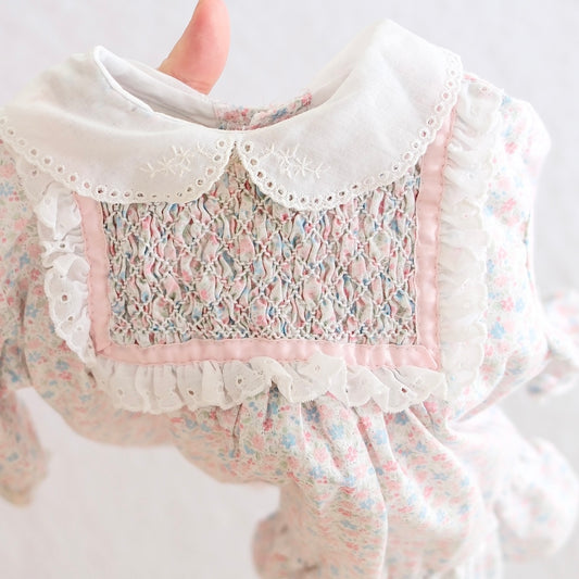 Vintage Polly Flinders Pink Floral Hand Smocked Baby Dress, 18M
