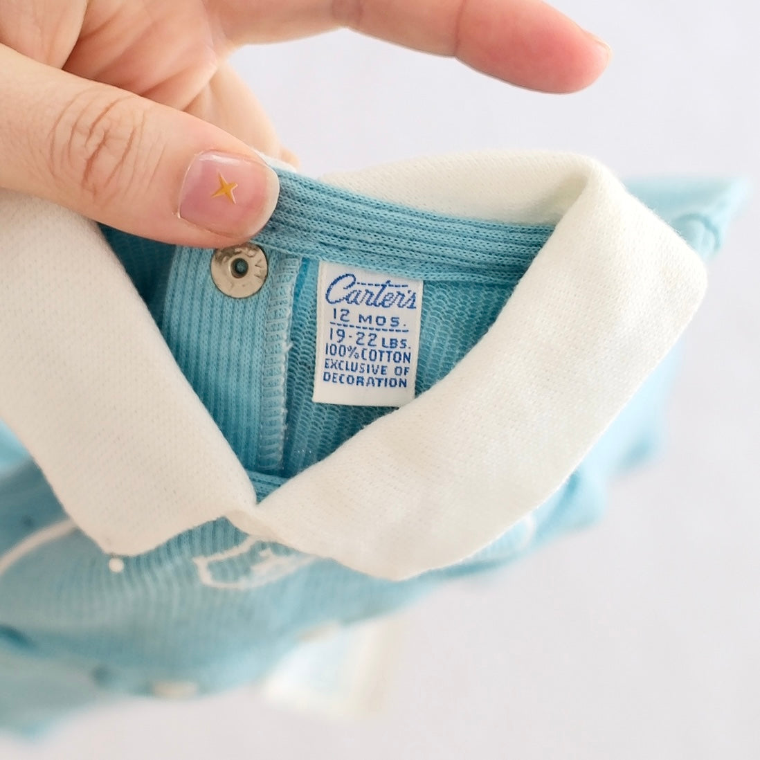 Vintage Carter's Blue Ribbed Knit Baby Bubble Romper, 12M