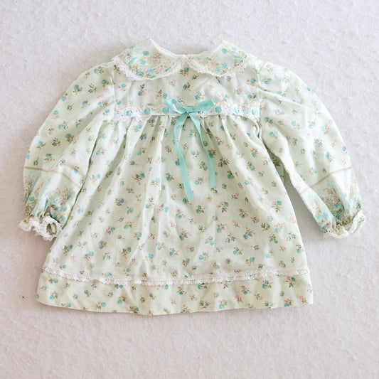 Vintage Handmade Mint Floral Long Sleeve Prairie Dress, 12m?