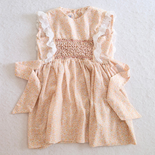 Vintage Polly Flinders Peach Floral Hand Smocked Dress, Size 4T?