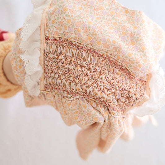 Vintage Polly Flinders Peach Floral Hand Smocked Toddler Dress, Size 4T?