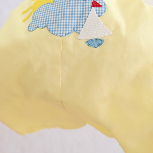 Vintage Chocolate Soup Yellow Sun & Sailboat Romper Toddler Set, 3T
