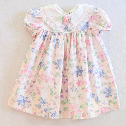 Vintage Pastel Stripe Floral Lace Collar Toddler Dress, 2T