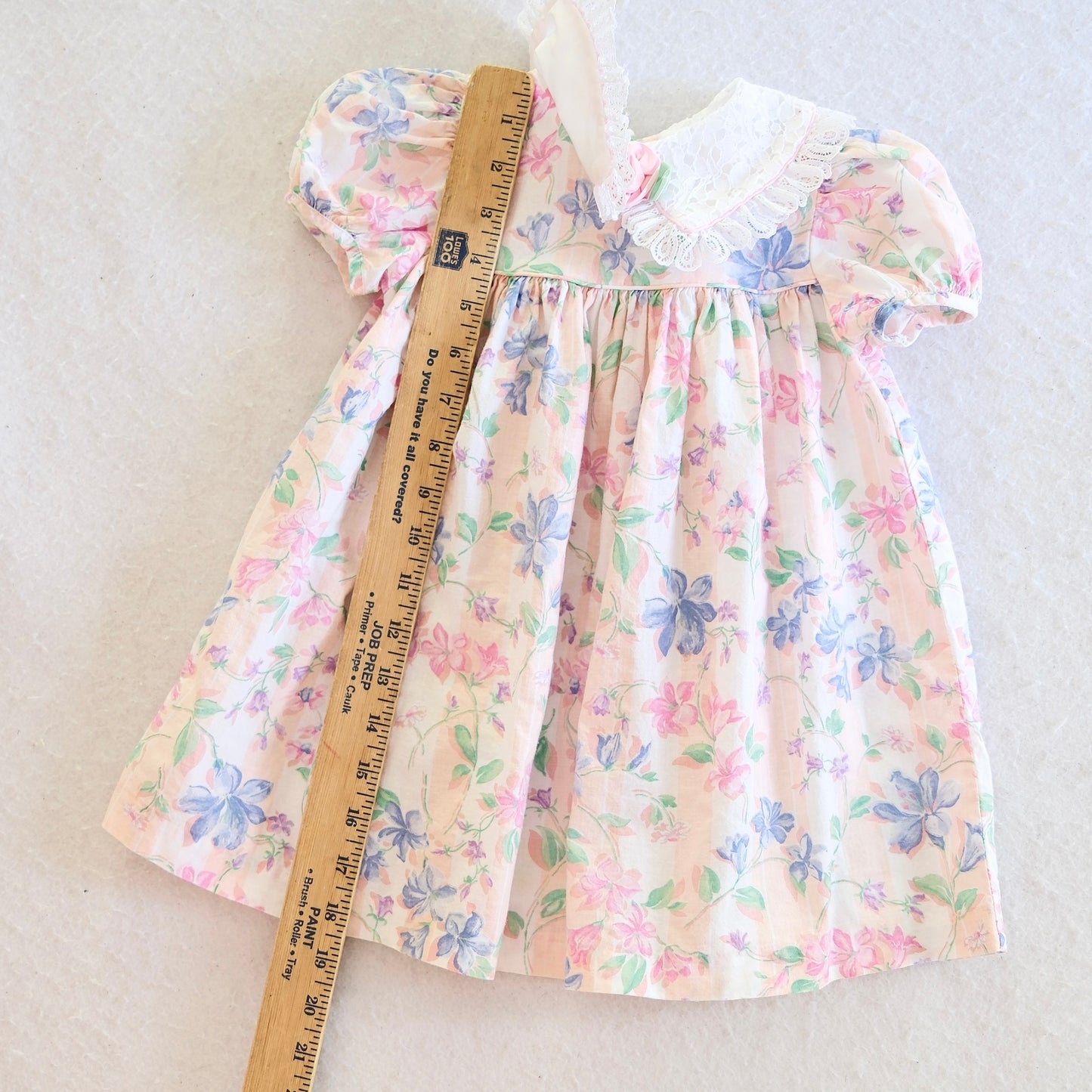 Vintage Pastel Stripe Floral Lace Collar Toddler Dress, 2T