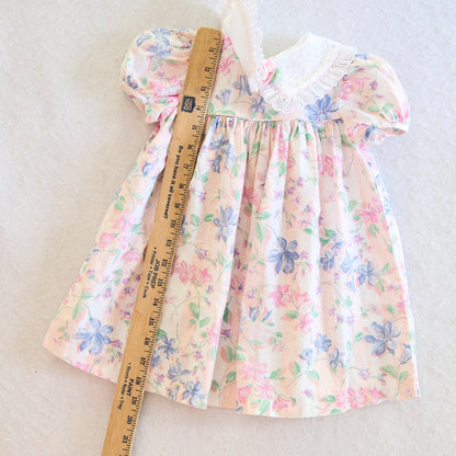 Vintage Pastel Stripe Floral Lace Collar Toddler Dress, 2T
