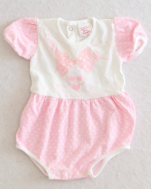 Vintage Buster Brown Pink Polka Dot Bunny Baby Romper: 6-9 Months