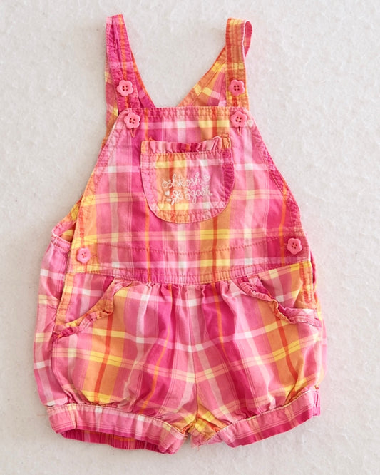 Y2K OshKosh B'Gosh Pink & Orange Plaid Baby Bubble Shortall: 12m