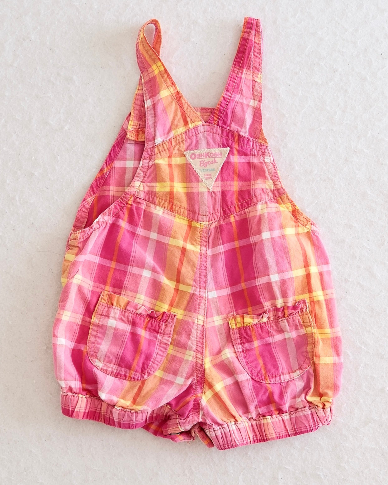 Y2K OshKosh B'Gosh Pink & Orange Plaid Baby Bubble Shortall: 12m