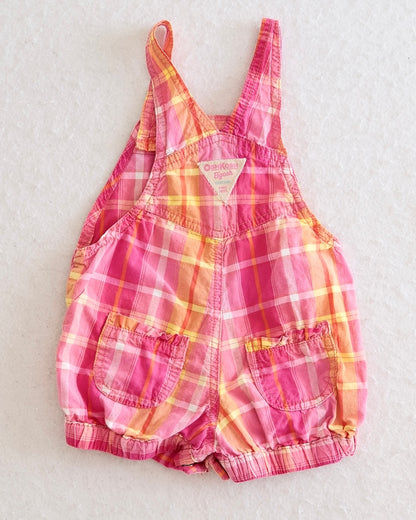 Y2K OshKosh B'Gosh Pink & Orange Plaid Baby Bubble Shortall: 12m