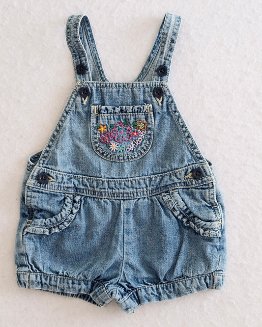 Y2K OshKosh B'Gosh Light Wash Denim Embroidered Baby Bubble Shortall: 12m