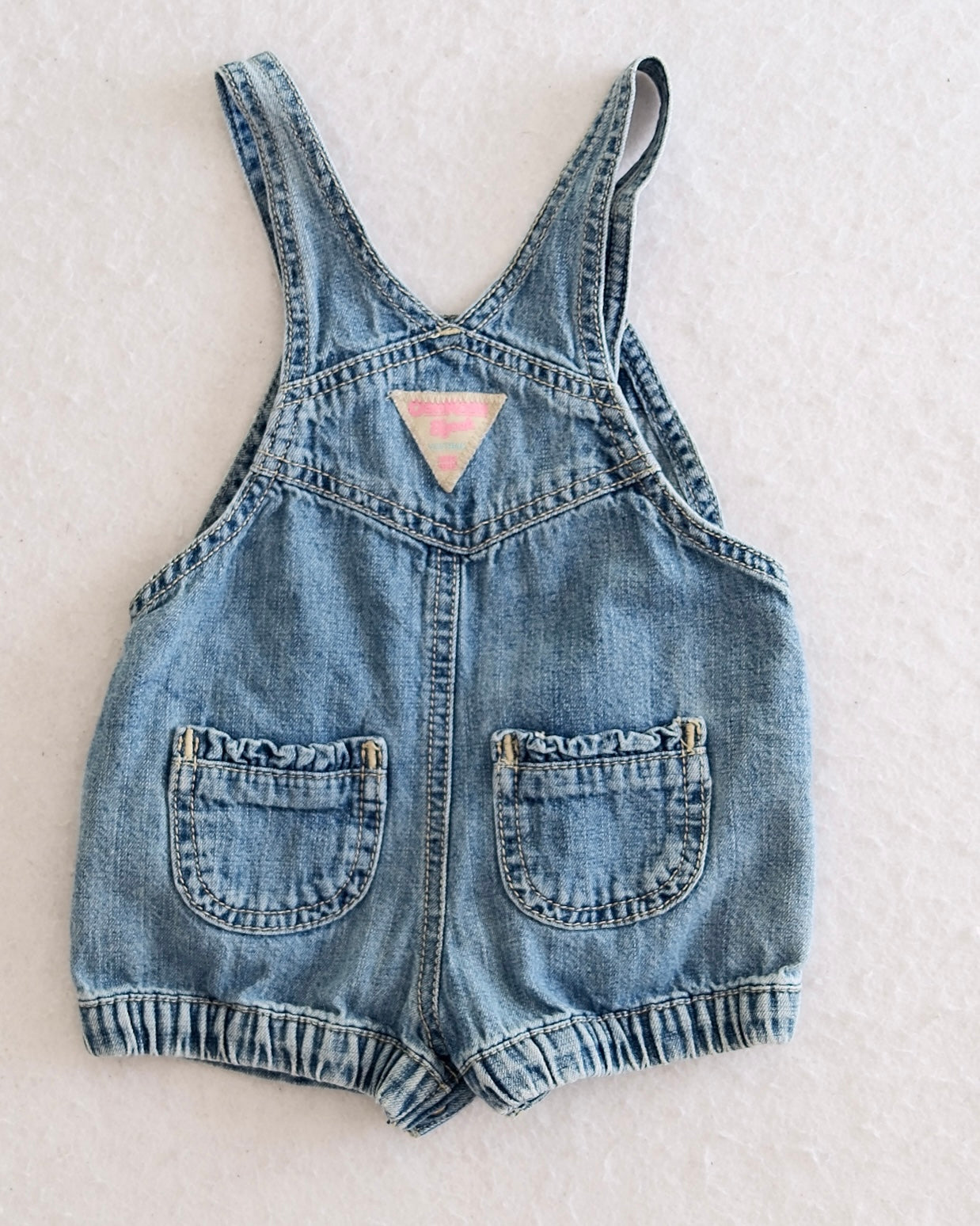 Y2K OshKosh B'Gosh Light Wash Denim Embroidered Baby Bubble Shortall: 12m