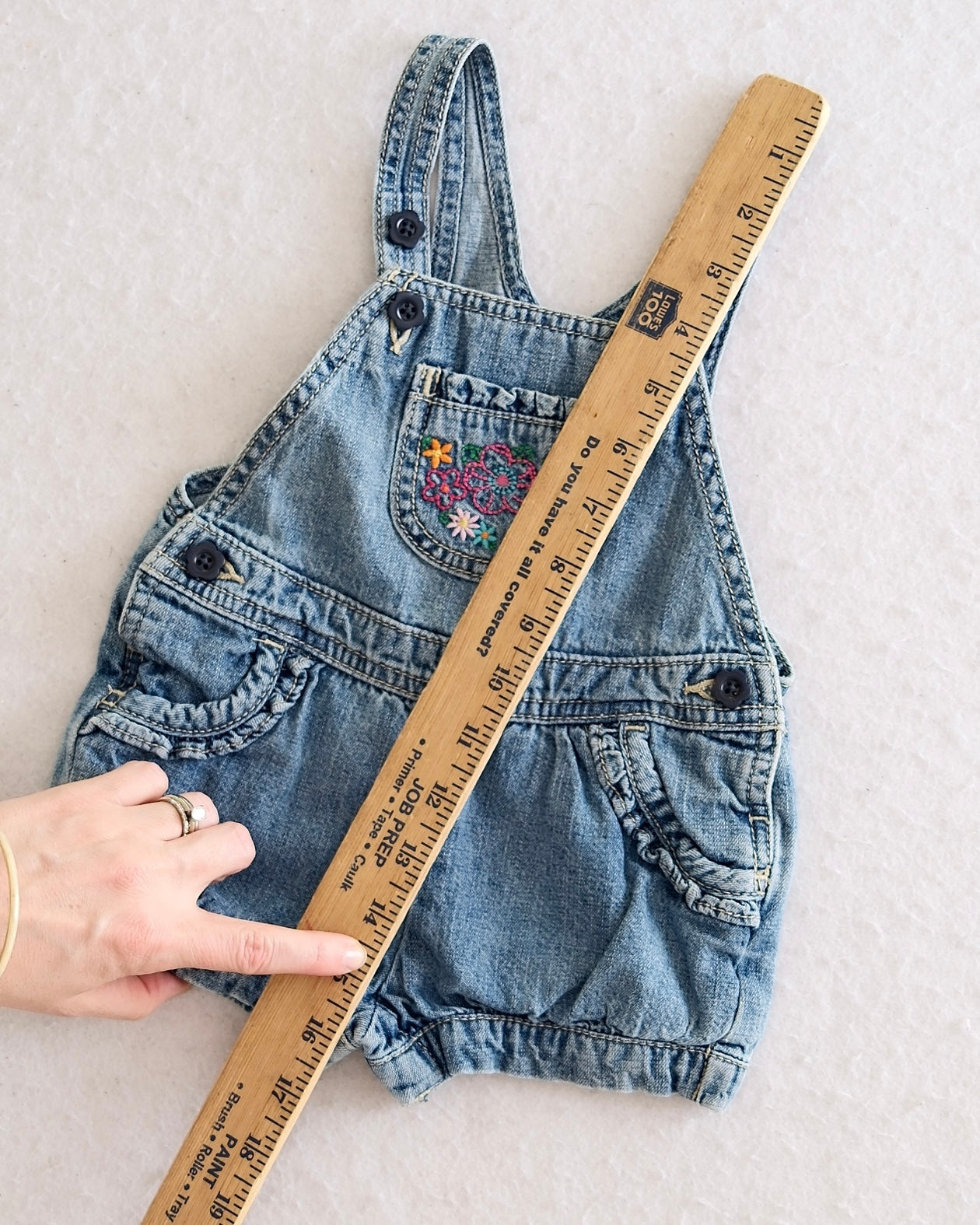 Y2K OshKosh B'Gosh Light Wash Denim Embroidered Baby Bubble Shortall: 12m
