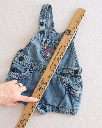 Y2K OshKosh B'Gosh Light Wash Denim Embroidered Baby Bubble Shortall: 12m