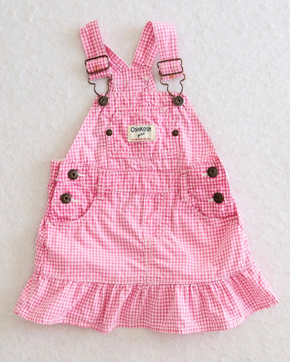 Y2K OshKosh B'Gosh Pink Gingham Ruffle Baby Overall Dress: 18m