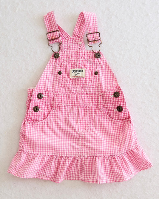 Y2K OshKosh B'Gosh Pink Gingham Ruffle Baby Overall Dress: 18m