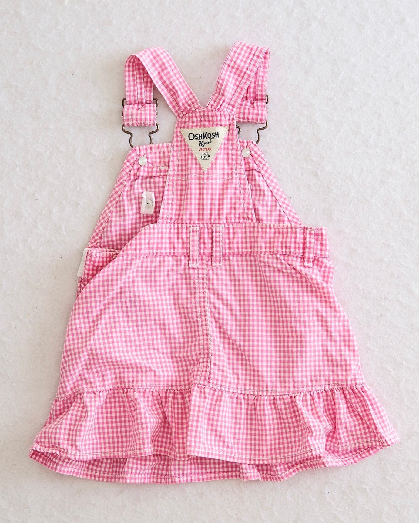 Y2K OshKosh B'Gosh Pink Gingham Ruffle Baby Overall Dress: 18m