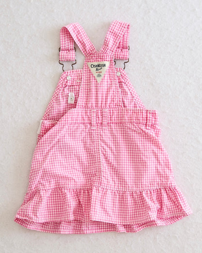 Y2K OshKosh B'Gosh Pink Gingham Ruffle Baby Overall Dress: 18m