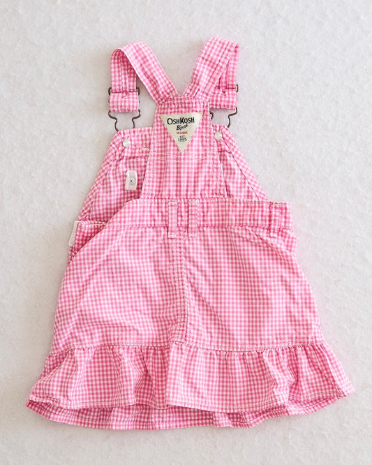 Y2K OshKosh B'Gosh Pink Gingham Ruffle Baby Overall Dress: 18m
