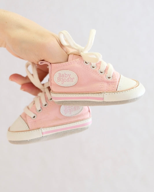Vintage Baby B'Gosh Pink Canvas High Top Crib Shoes: Size 0