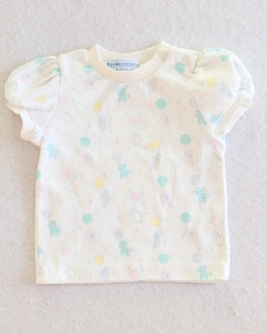 Vintage OshKosh B'Gosh Pastel Balloon Animal Puff Sleeve Baby Top: 3/6m+