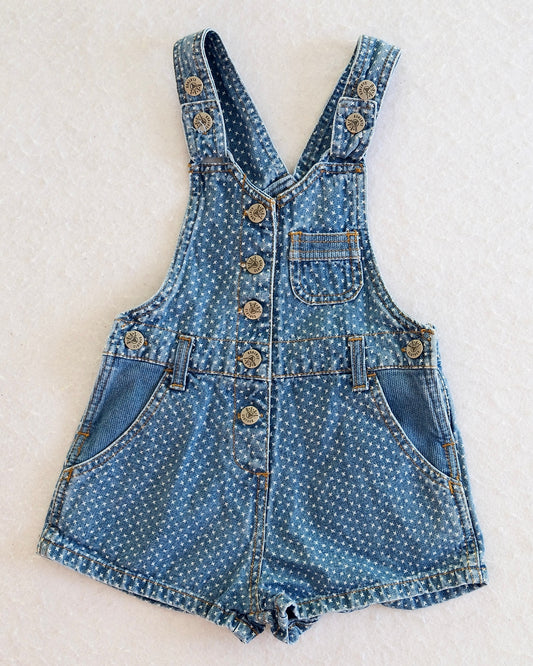 Vintage Real Clothes Woven Print Denim Racerback Toddler Overall Shorts: 3X
