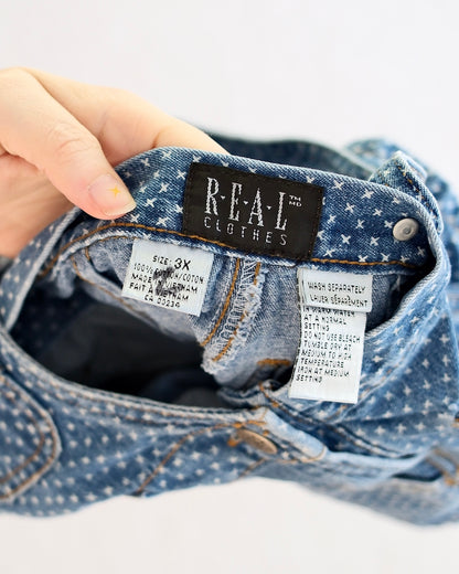 Vintage Real Clothes Woven Print Denim Racerback Toddler Overall Shorts: 3X