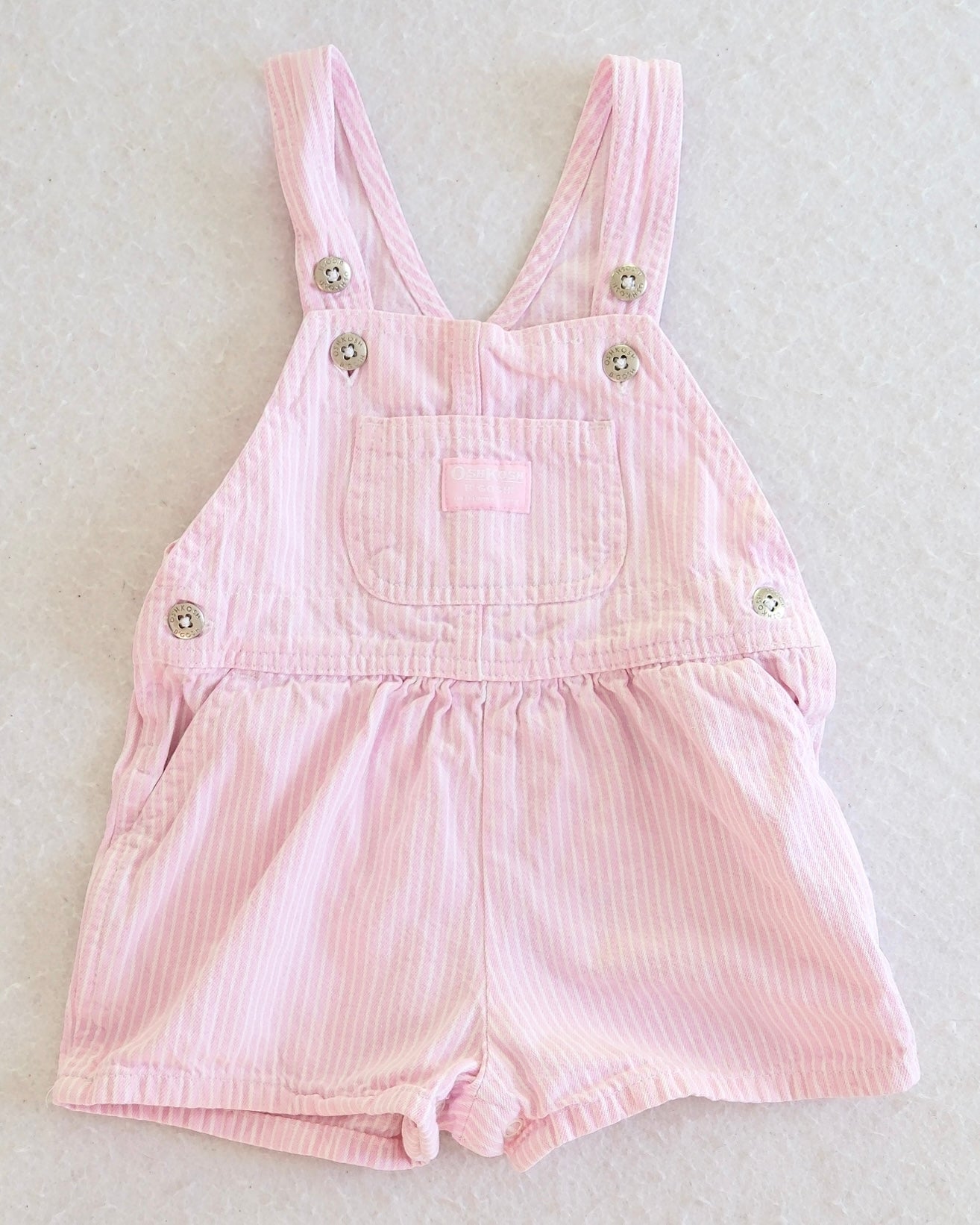 Vintage OshKosh B'Gosh Pink Stripe Baby Shortall Overalls: 18 Months