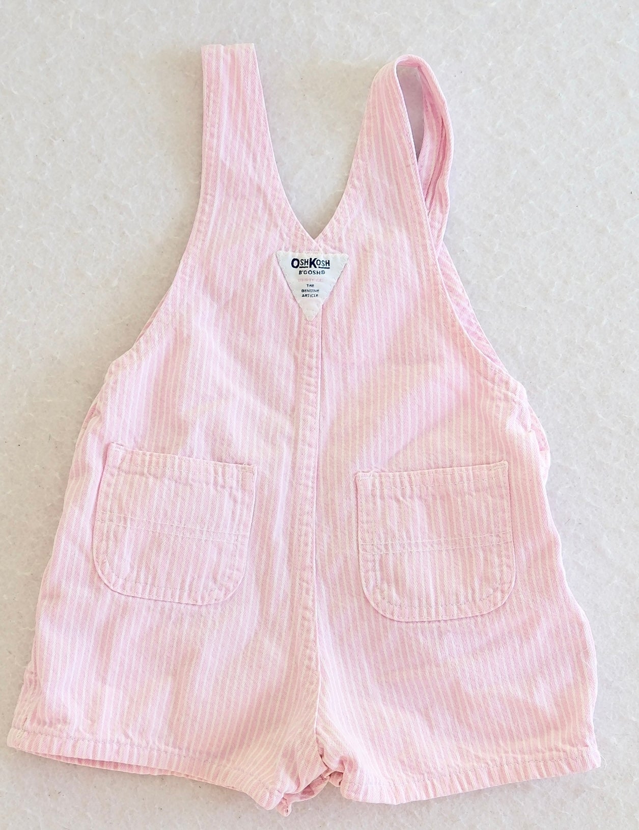 Vintage OshKosh B'Gosh Pink Stripe Baby Shortall Overalls: 18 Months