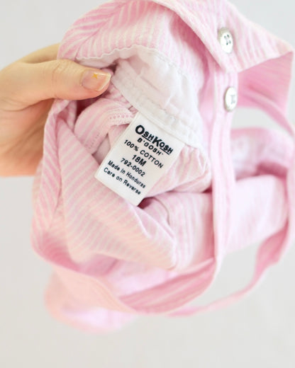 Vintage OshKosh B'Gosh Pink Stripe Baby Shortall Overalls: 18 Months